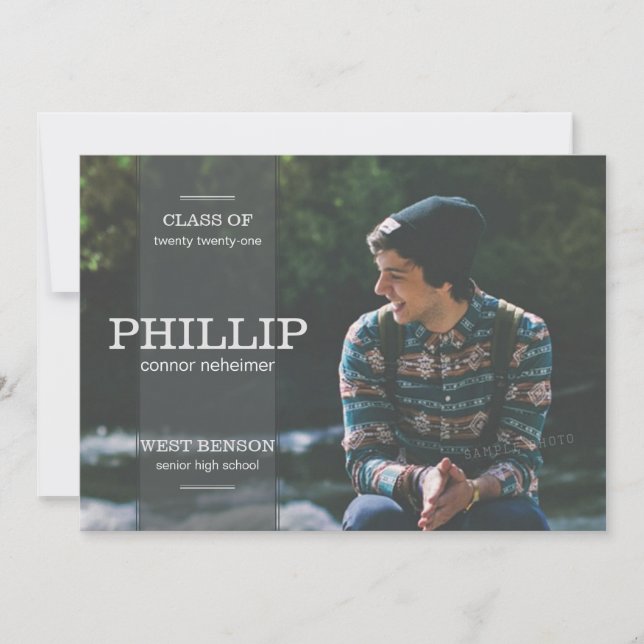 Banner Gray Photo Graduation Invitation (Front)