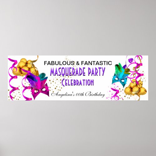 Banner MASQUERADE Birthday Party Multi Colored Poster
