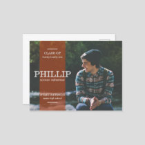 Banner Orange Photo Graduation Announcement Postcard
