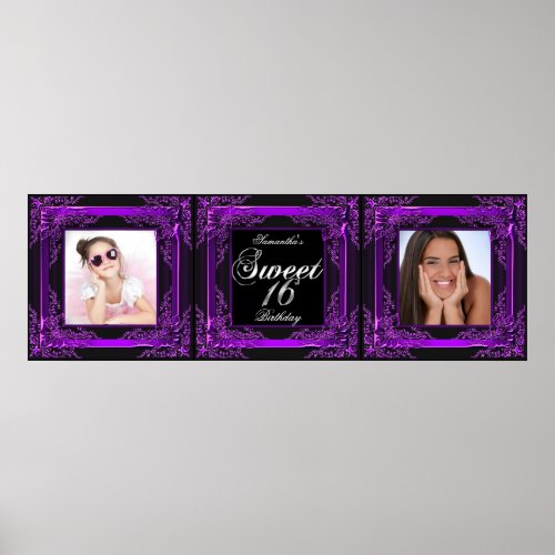 Banner Photo Sweet 16 Party Purple Black Poster