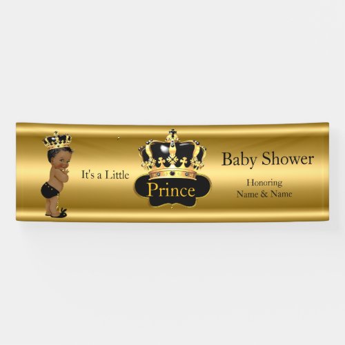 Banner Prince Baby Shower Black Gold Ethnic