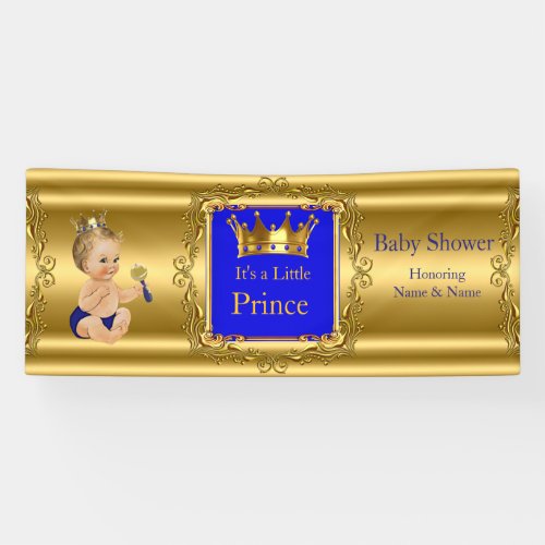 Banner Prince Baby Shower Blue Gold Blonde Boy