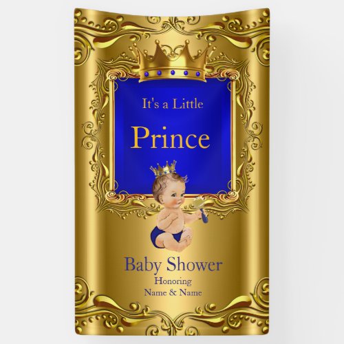 Banner Prince Baby Shower Blue Gold Brunette 2