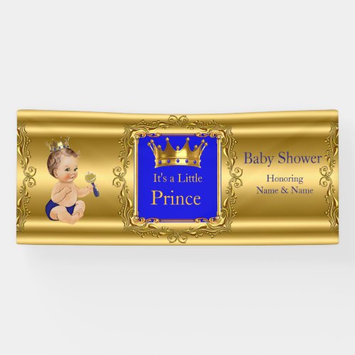 Banner Prince Baby Shower Blue Gold Brunette Baby