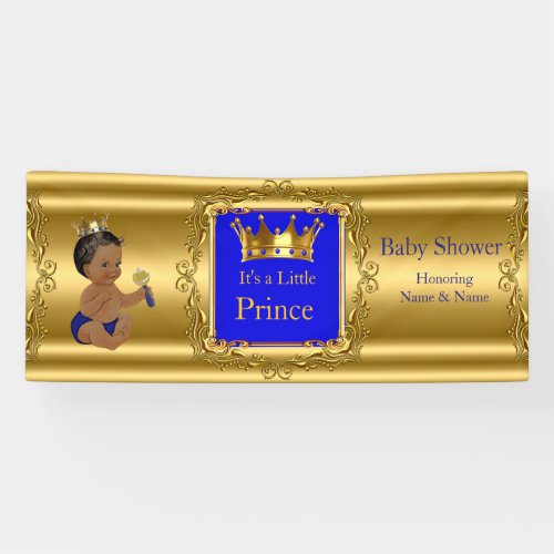 Banner Prince Baby Shower Blue Gold Ethnic