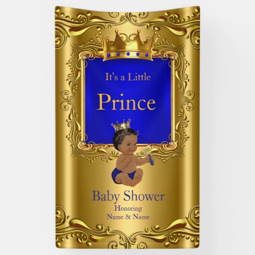 Banner Prince Baby Shower Blue Gold Ethnic 2