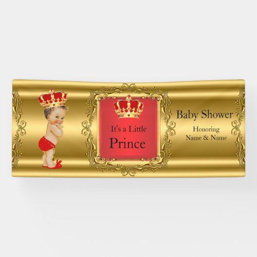 Banner Prince Baby Shower Red Gold Brunette Boy