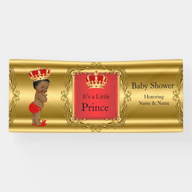 Banner Prince Baby Shower Red Gold Ethnic (Horizontal)