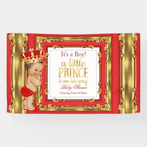 Banner Prince Baby Shower Regal Red Gold Brunette