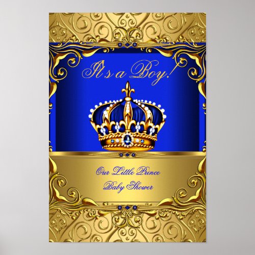 Banner Prince Boy Baby Shower Blue Gold Crown Poster