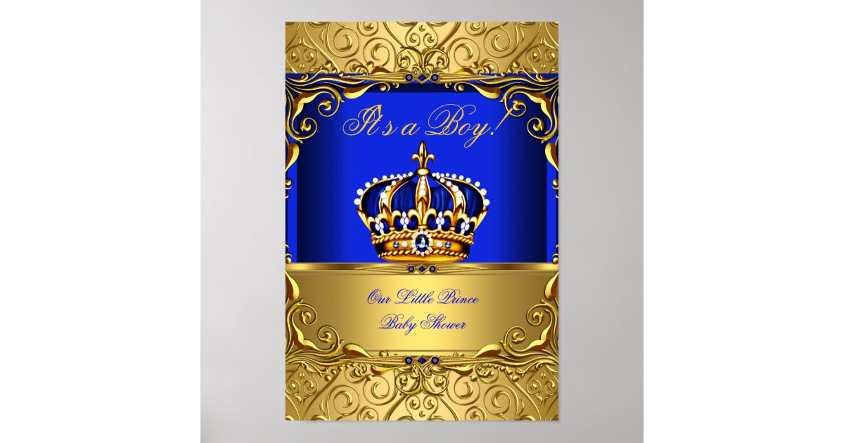 Banner Prince Boy Baby Shower Blue Gold Crown Poster