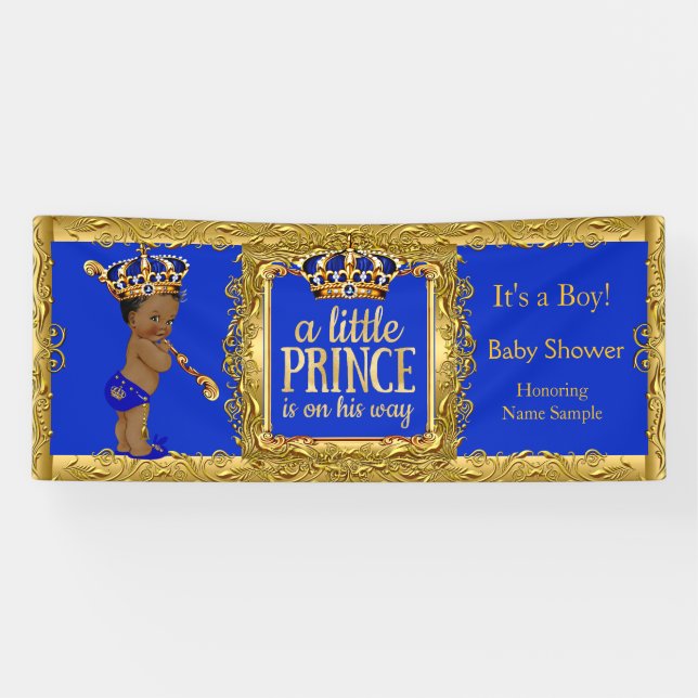 Banner Prince is on his way Blue Gold Ethnic (Horizontal)