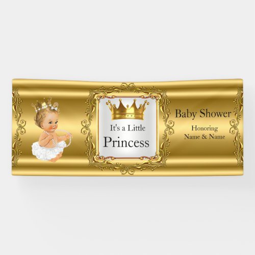 Banner Princess Baby Shower Gold White Blonde Girl