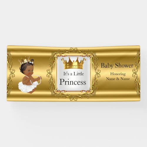 Banner Princess Baby Shower Gold White Ethnic