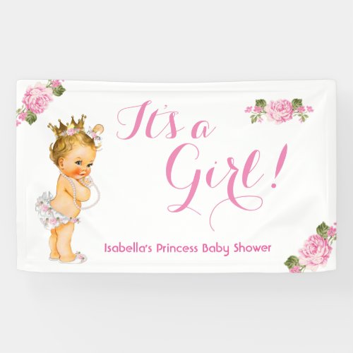 Banner Princess Baby Shower Pink Floral Blonde