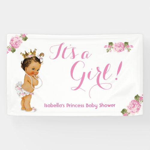 Banner Princess Baby Shower Pink Floral Brunette