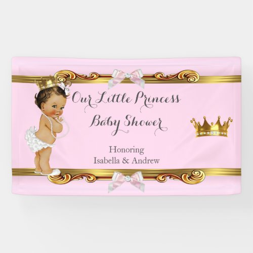 Banner Princess Baby Shower Pink White Gold