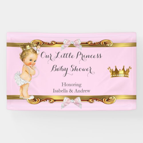 Banner Princess Baby Shower Pink White Gold Blonde