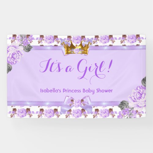 Banner Princess Baby Shower Purple Roses Floral