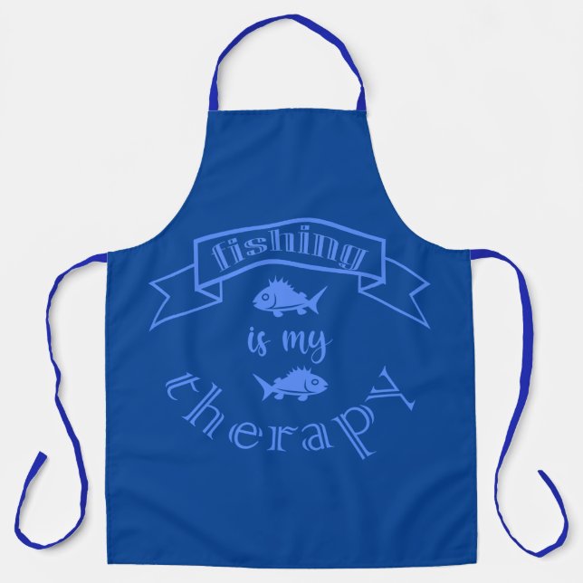 Banner ribbon quote Fishing is my therapy Apron (Front)