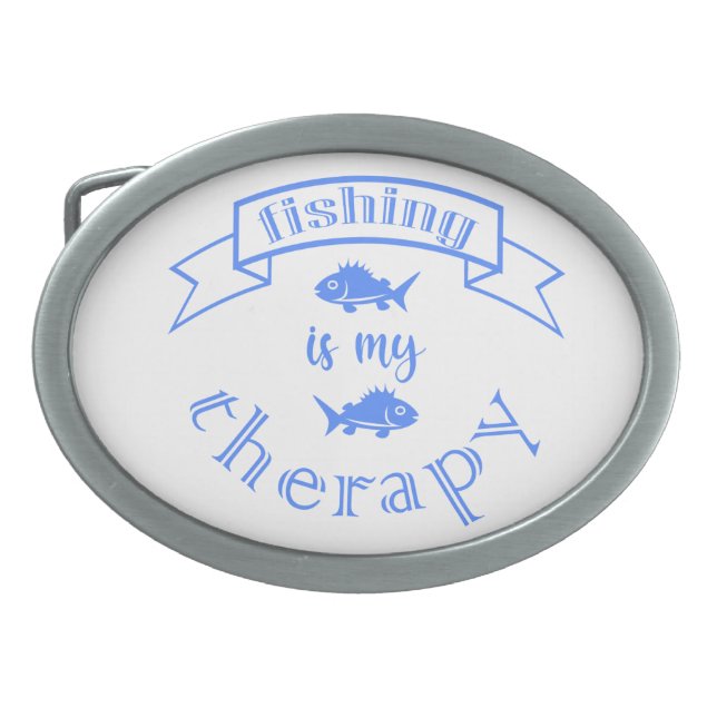 Banner ribbon quote Fishing is my therapy Belt Buckle (Front)