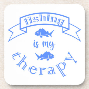 Banner ribbon quote Fishing is my therapy Beverage Coaster