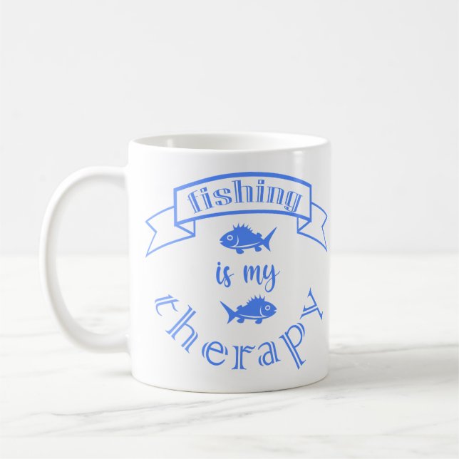 Banner ribbon quote Fishing is my therapy  Coffee Mug (Left)