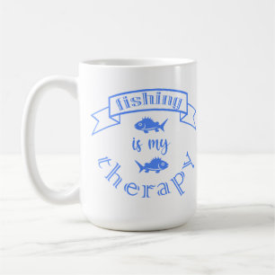 Banner ribbon quote Fishing is my therapy  Coffee Mug