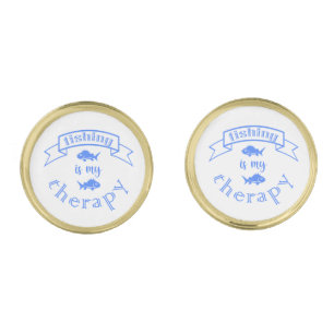 Banner ribbon quote Fishing is my therapy Cufflinks