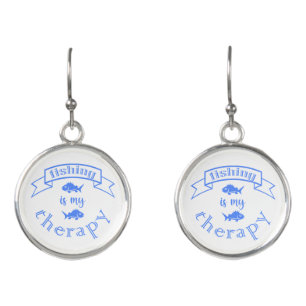 Banner ribbon quote Fishing is my therapy Earrings