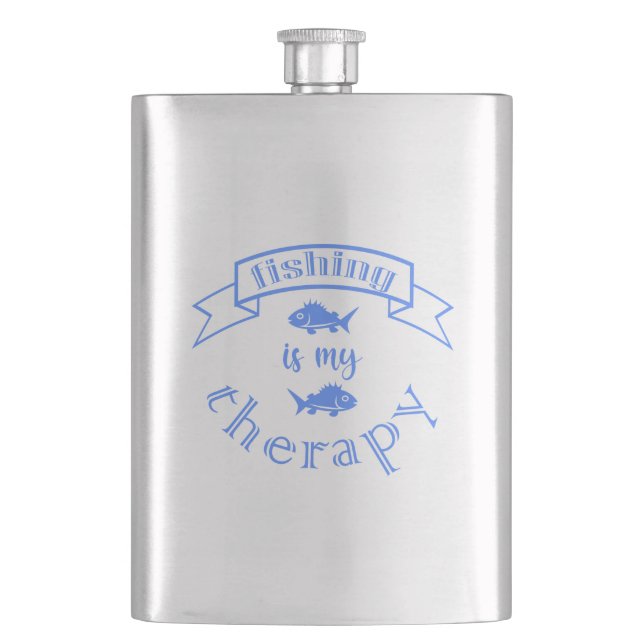 Banner ribbon quote Fishing is my therapy Flask (Front)