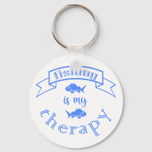 Banner ribbon quote Fishing is my therapy Keychain