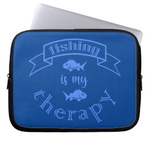 Banner ribbon quote Fishing is my therapy Laptop Sleeve