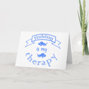 Banner ribbon quote Fishing is my therapy Letterpress Thank You Card