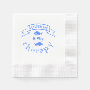 Banner ribbon quote Fishing is my therapy Napkins