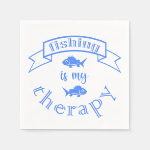 Banner ribbon quote Fishing is my therapy Napkins