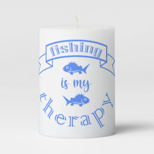 Banner ribbon quote Fishing is my therapy Pillar Candle