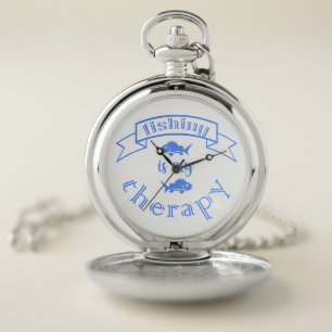 Banner ribbon quote Fishing is my therapy Pocket Watch