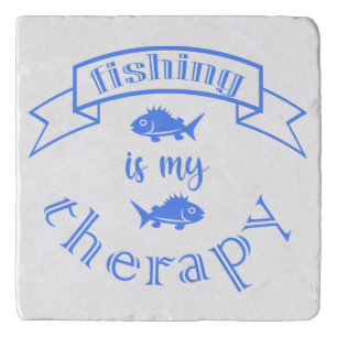Banner ribbon quote Fishing is my therapy Trivet