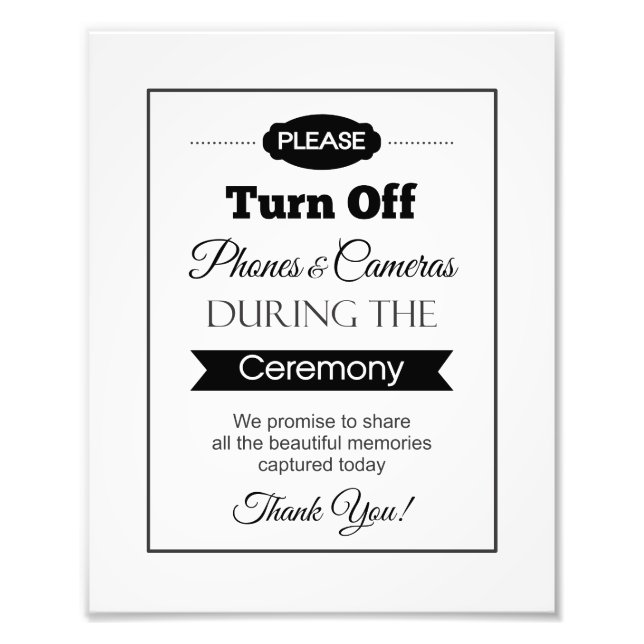 Banner Turn Off Phones and Cameras Wedding Sign (Front)
