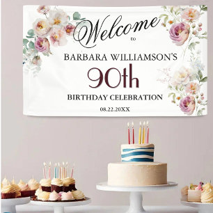 Banner Watercolor Floral 90th Birthday Welcome