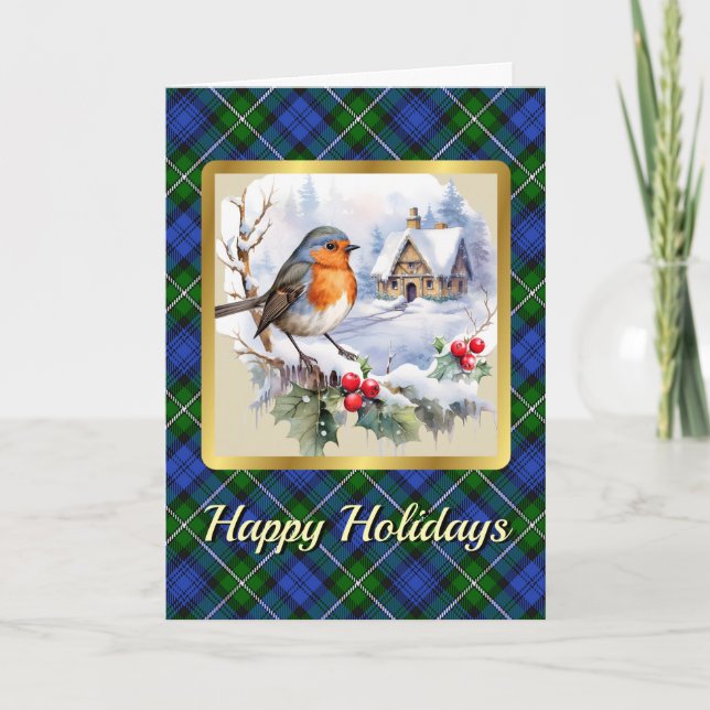 Bannerman Crest & Tartan w/Robin Personalized  Card (Front)