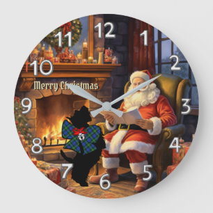 Bannerman Scottie Dog & Santa Personalized Xmas Large Clock