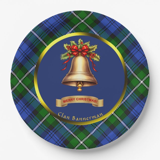 Bannerman Tartan Personalized Christmas Paper Plates (Front)