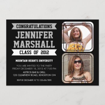 Banners And Photo Cutouts Grad Invitation - Black by fireflidesigns at Zazzle