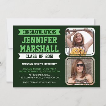 Banners And Photo Cutouts Grad Invitation - Green by fireflidesigns at Zazzle