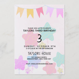 Banners Balloons Watercolor 1st Birthday Party Invitation
