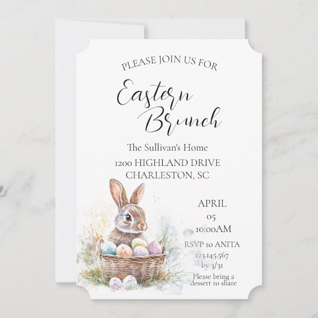 Banny in basket with eggs Easter Brunch Invitation (Front)