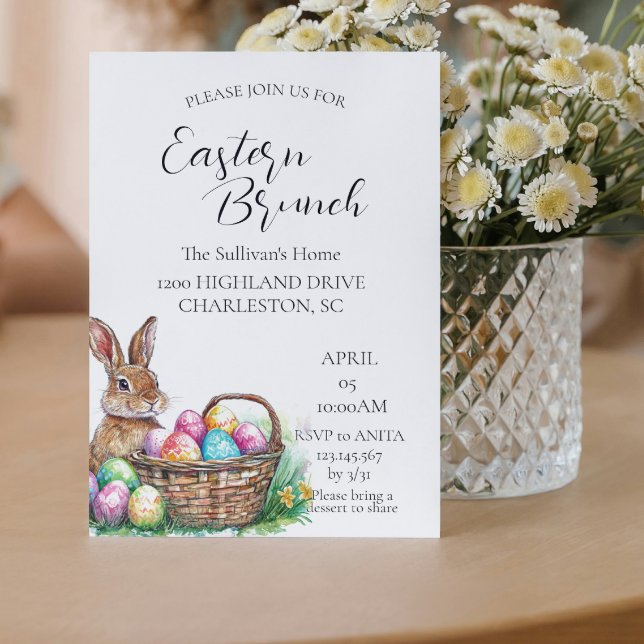 Banny in basket with eggs Easter Brunch Invitation (Creator Uploaded)