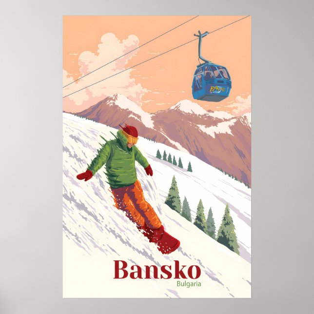 Bansko Bulgaria Snowboarding Travel Poster (Front)